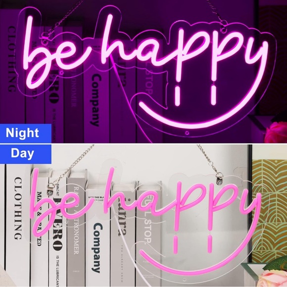 New Be Happy Neon Sign Pink Neon Sign Led Light Signs Adjustable Brightness - Picture 5 of 6